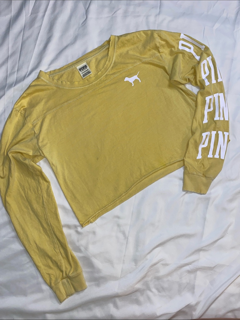 Vintage PINK Victoria's Secret Mustard Yellow Cropped Long Sleeve Top